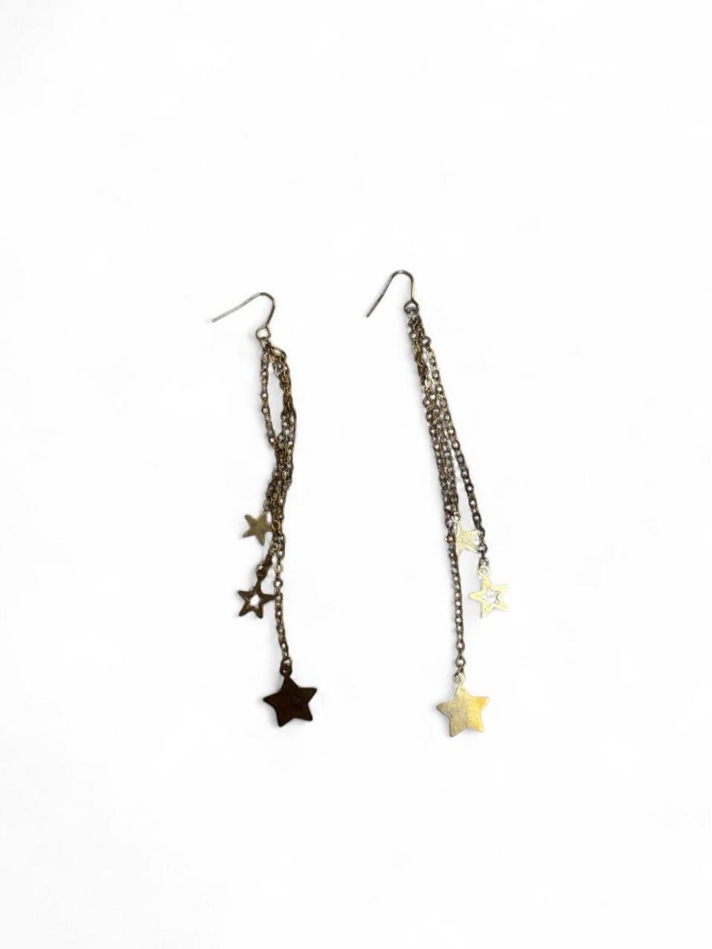 Gold Star Chain Dangle Earrings - Women's Long Drop Earrings